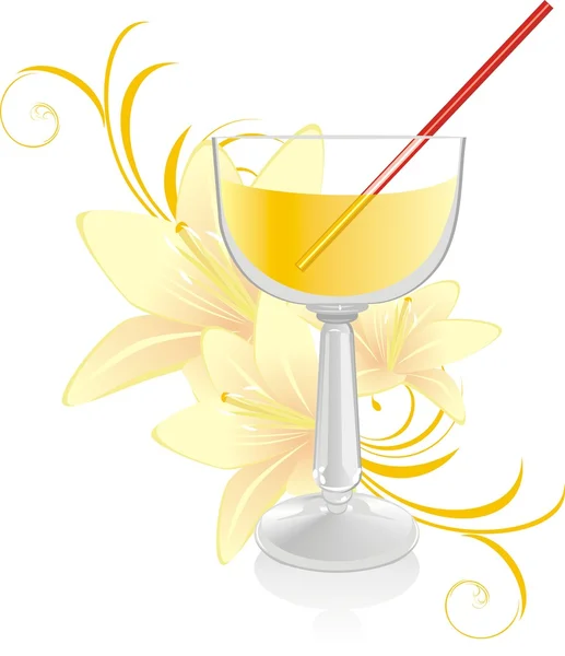 Bicchiere con cocktail e bouquet di gigli — Vettoriale Stock