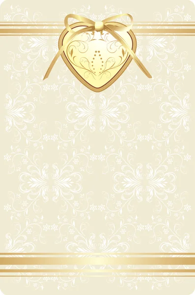 Золоте серце з бантом на декоративному ретро фоні — стоковий вектор