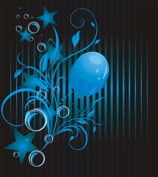 Balão azul, estrelas e bolhas. Contexto abstrato — Vetor de Stock