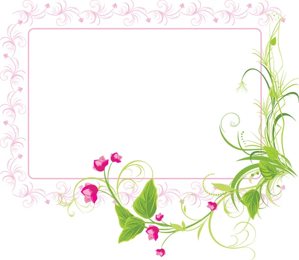 Sprig with pink flowers. Frame — Stock Vector