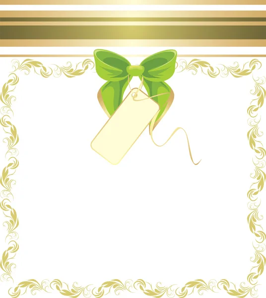 Green bow in the decorative frame — Stock Vector