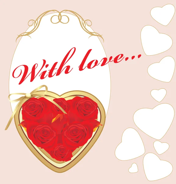 Herz mit roten Rosen. Valentinskarte — Stockvektor