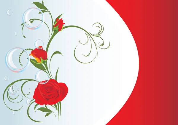 ดอกกุหลาบแดงกับฟองอากาศและเครื่องประดับดอกไม้ พื้นหลังสําหรับการ์ด — ภาพเวกเตอร์สต็อก