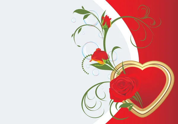 Ramo de rosas rojas con corazón. Tarjeta de San Valentín — Vector de stock