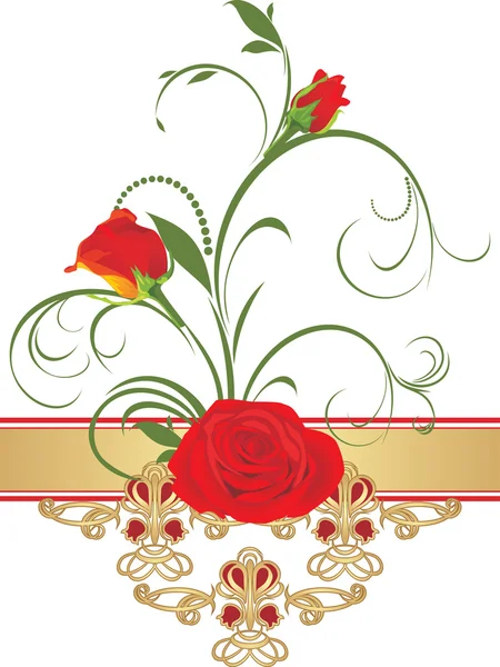 Red roses with floral ornament. Retro style — Stock Vector