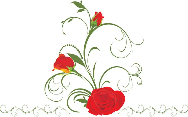 Rosas rojas con adorno floral — Vector de stock