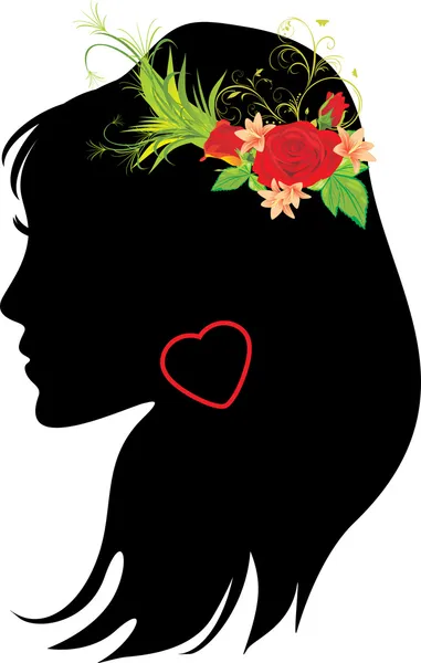 Porträt einer schönen Frau mit Blumenstrauß im Haar — Stockvektor