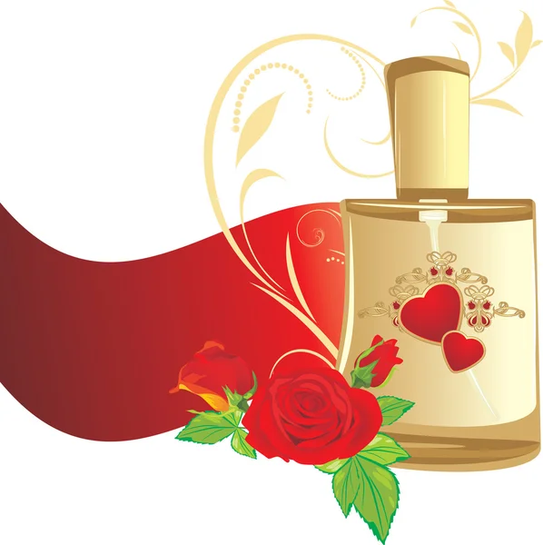 Μπουκέτο με τριαντάφυλλα και άρωμα για γυναίκα — Διανυσματικό Αρχείο