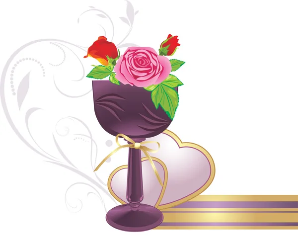 Vaso con bouquet di rose e cuori — Vettoriale Stock