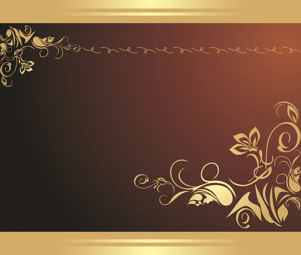 Adorno floral dorado sobre fondo marrón. Frontera decorativa — Vector de stock