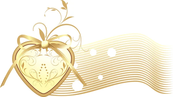 Zlaté srdce s lukem. dekorativní nápis — Stockový vektor