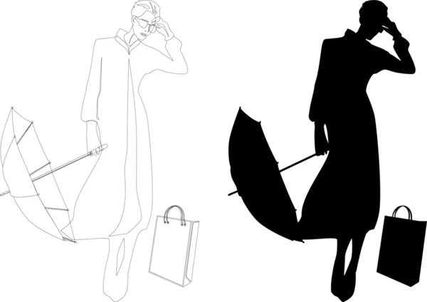 Silhouette de femme avec parapluie — Image vectorielle
