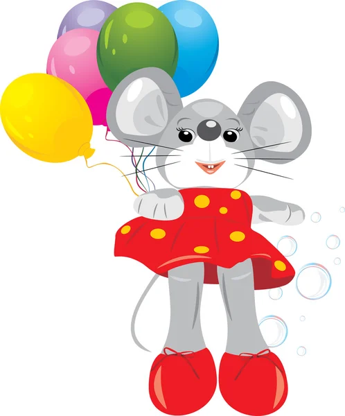 Ποντίκι παιχνίδι με πολύχρωμα μπαλόνια — Διανυσματικό Αρχείο