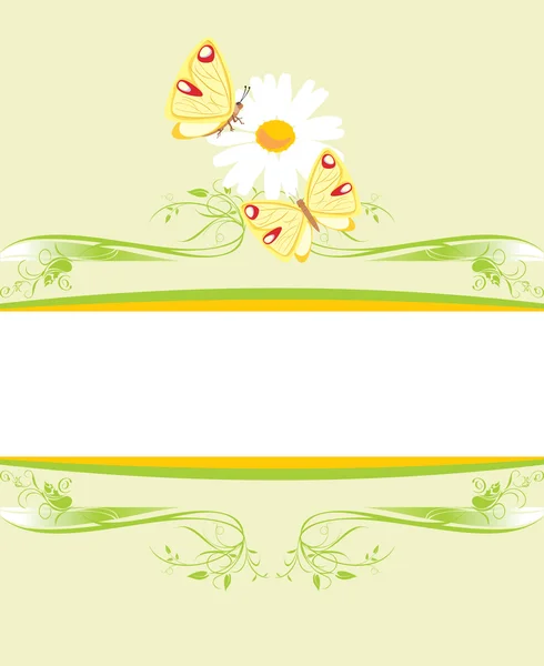 Kamilla és a pillangók a dekoratív keretben — Stock Vector