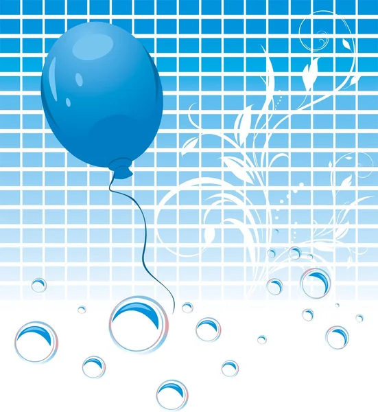 Niebieski balon i pęcherzyki na tle mozaiki — Wektor stockowy