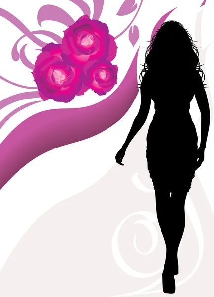 Female silhouette on the floral background — Stock Vector