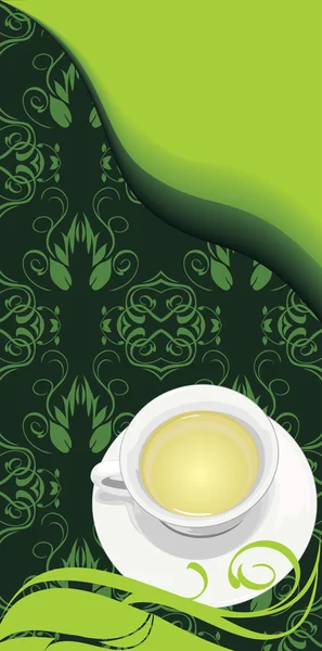 Tasse à thé sur le fond floral — Image vectorielle
