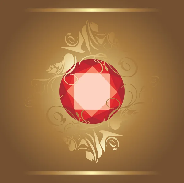 Shining ruby on the decorative background — Stock Vector