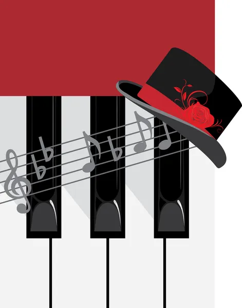 Clés pour piano et chapeau féminin — Image vectorielle