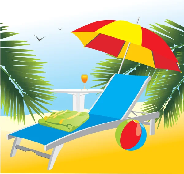 Lege strandstoel onder een paraplu — Stockvector