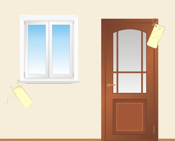 Παράθυρο και ξύλινη πόρτα — Διανυσματικό Αρχείο