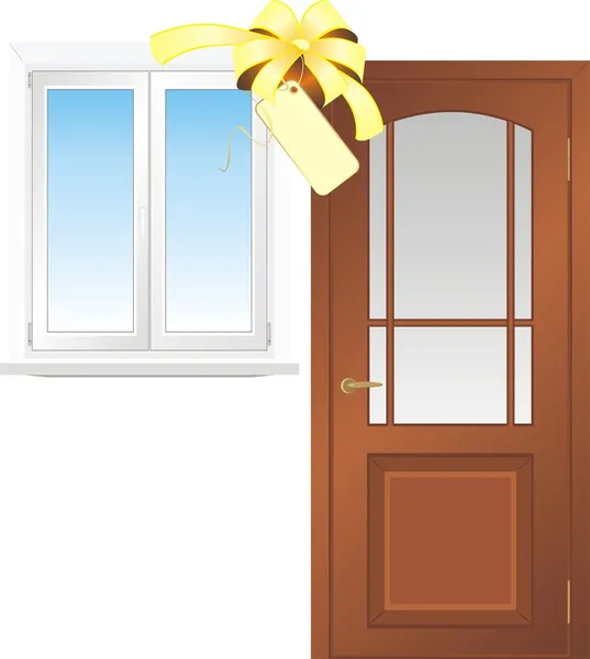 Venda de janela e porta de madeira — Vetor de Stock