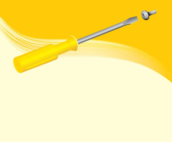 Tournevis jaune avec vis sur le fond décoratif — Image vectorielle