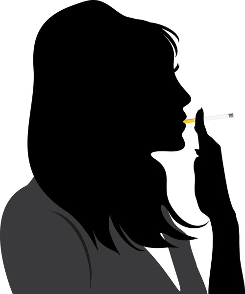 Silueta de mujer fumadora — Vector de stock