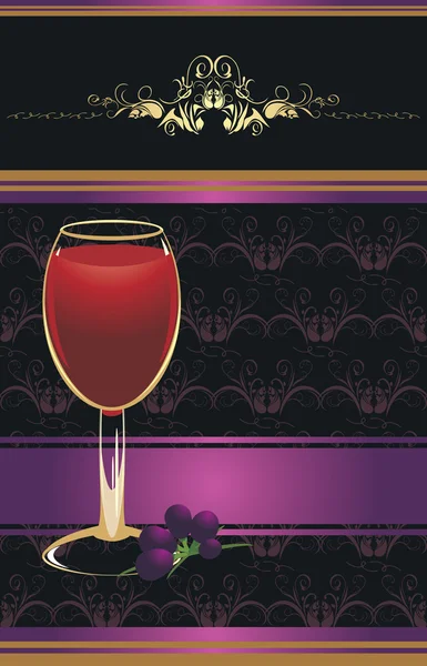 Glass of red wine with a vine on the decorative background. Wrapping — Stock Vector