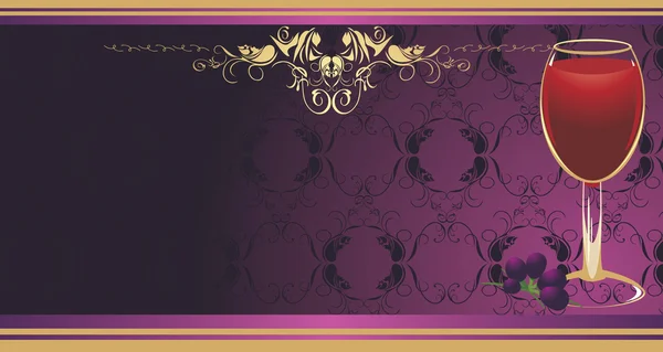 杯红酒与装饰背景上的藤 — 图库矢量图片