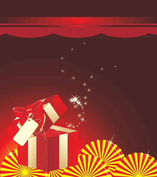 Vacanza scatola rossa con fiocco sullo sfondo decorativo — Vettoriale Stock