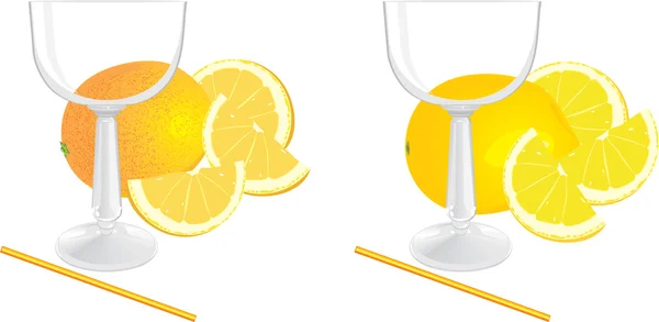Vasos y trozos de limón y naranja — Vector de stock