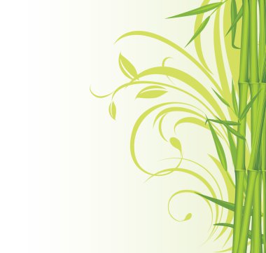 Green bamboo on the floral background clipart