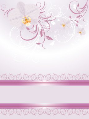 Orchids with decorative sprigs. Festive card clipart