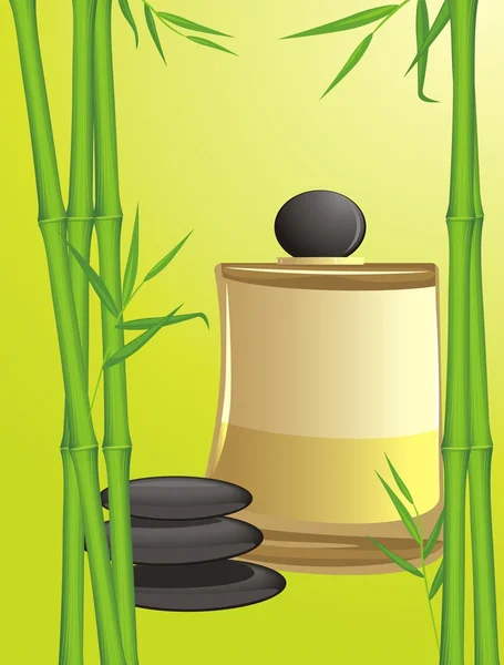 Зеленый бамбук, черные камни и спа-масло — стоковый вектор
