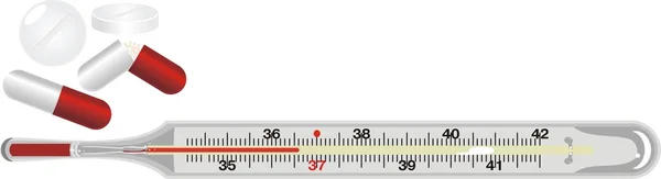 Thermometer und Pillen — Stockvektor