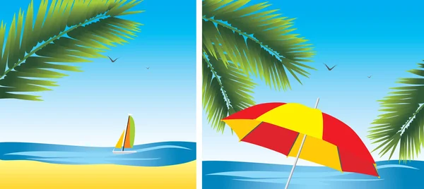 Palm takken en soort op een zee — Stockvector