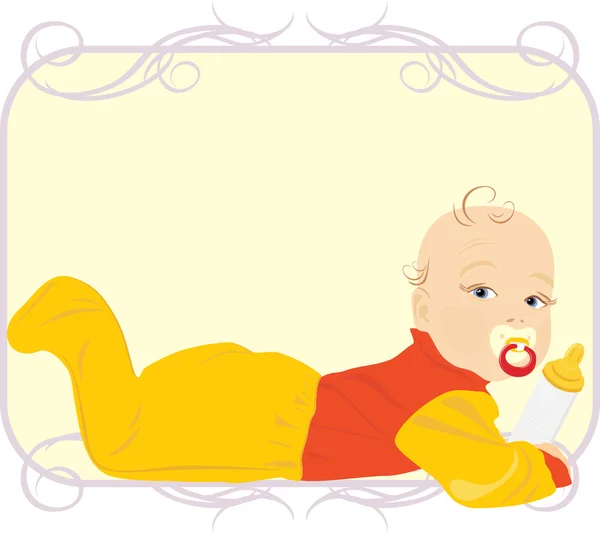 Bébé avec biberon. Aliments pour enfants — Image vectorielle