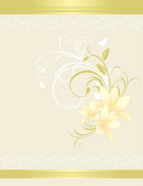 Lirios con adorno floral. Tarjeta — Vector de stock