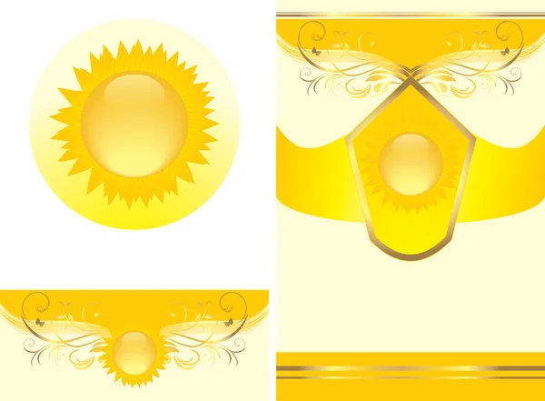 Adorno floral con sol. Elementos decorativos para el diseño — Archivo Imágenes Vectoriales