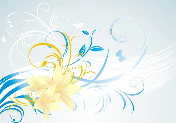Květinový ornament s lilie na modrém pozadí — Stockový vektor