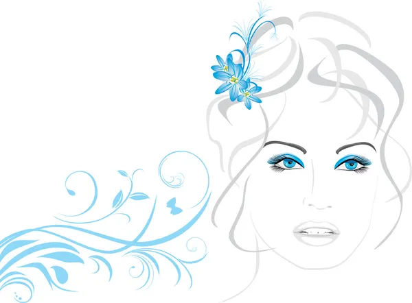 Portrait de belle femme avec des fleurs dans les cheveux — Image vectorielle