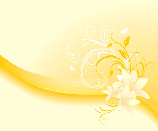 Floral ornament with lilies on the yellow background — Stock Vector