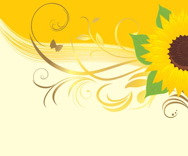 Sunflower with floral ornament on the yellow background — Stock Vector