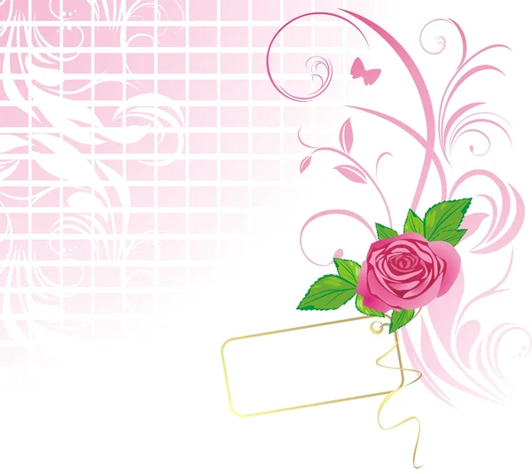 Rosa Rose mit Karte. Muster für Design — Stockvektor
