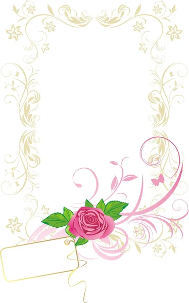 Πλαίσιο με τριαντάφυλλο και κάρτα. πρότυπο για το σχεδιασμό — Διανυσματικό Αρχείο