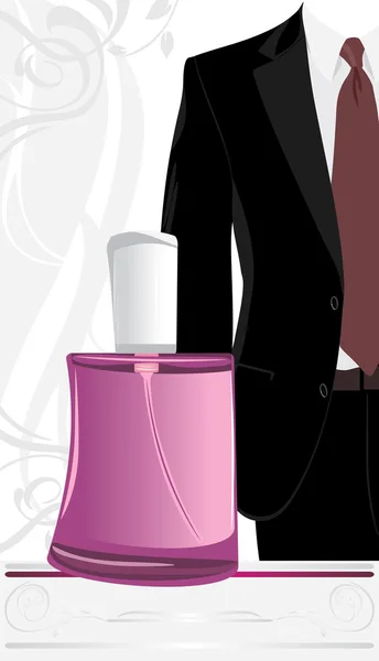 Mannelijke pak en het parfum op de decoratieve achtergrond — Stockvector