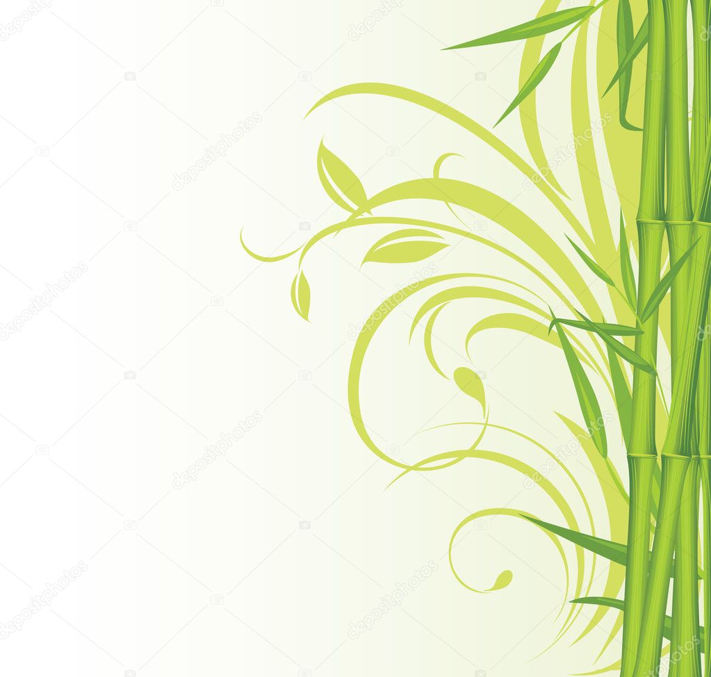 Green bamboo on the floral background