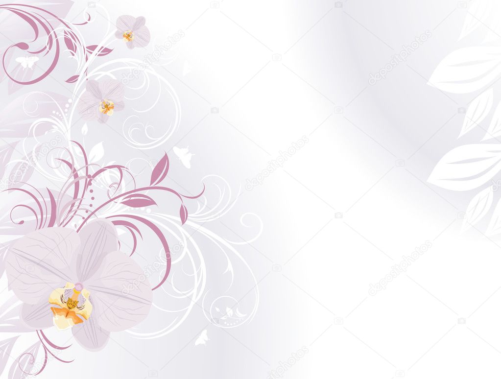 Orchids with decorative sprigs. Background for card