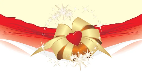 Gyllene båge med hjärtat på den dekorativa bakgrunden. Holiday banner — Stock vektor